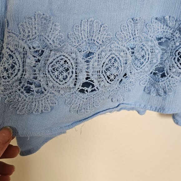 Fashion on Earth Blue Cold Shoulder Mini Dress - Women's S - Lace, Boho, Bell - Picture 8 of 10
